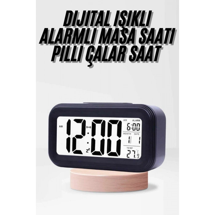 Dijital Işıklı Alarmlı Çalışma Masası Ekran Pilli Çalar Saat