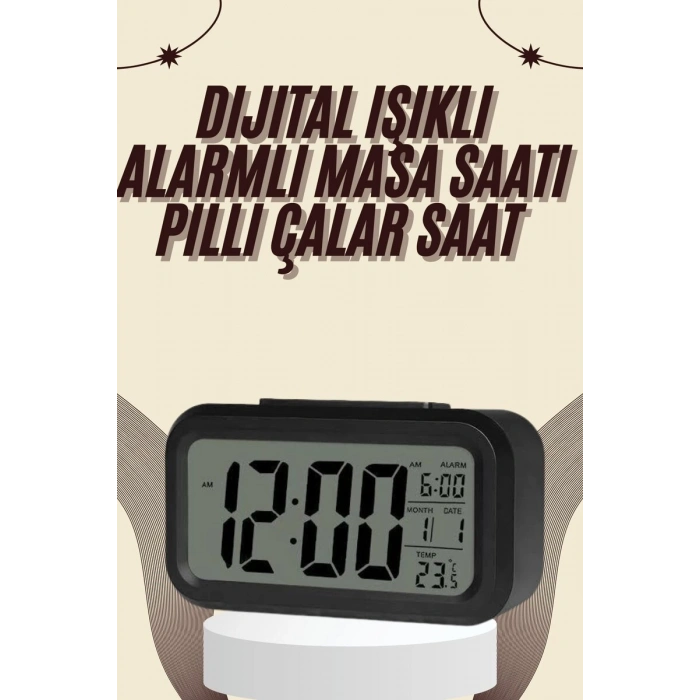 Dijital Masa Saati Termometreli Takvim Çalar Saat Led Ekran Pilli