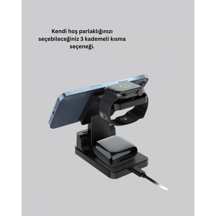 Dijital Saatli Kablosuz Şarj İstasyonu – 3’ü 1 Arada Apple Uyumlu Hızlı Şarj ve LED Ekran