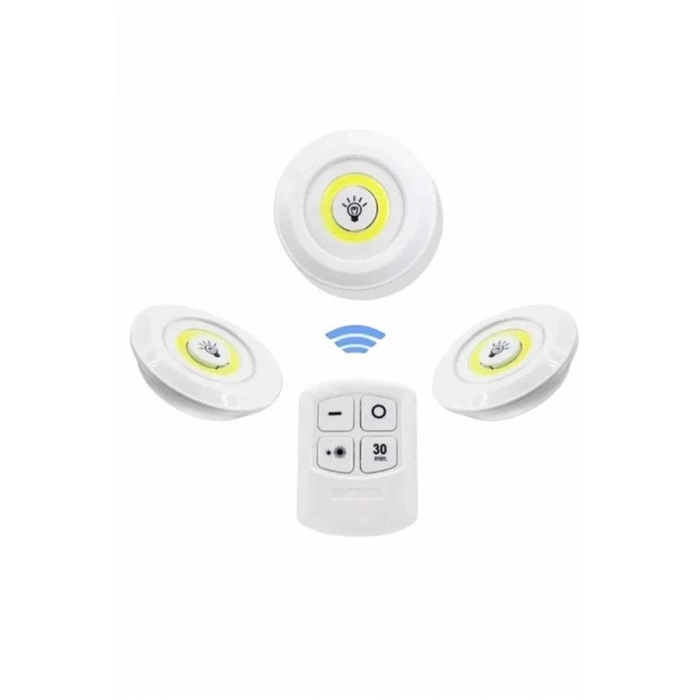 Dolap Işığı Mutfak Rafı Işığı Uzaktan Kumandalı 3 Lü Spot Led Lamba
