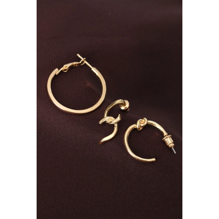 Düğüm Model Altın Renk Metal Çoklu Küpe 5886