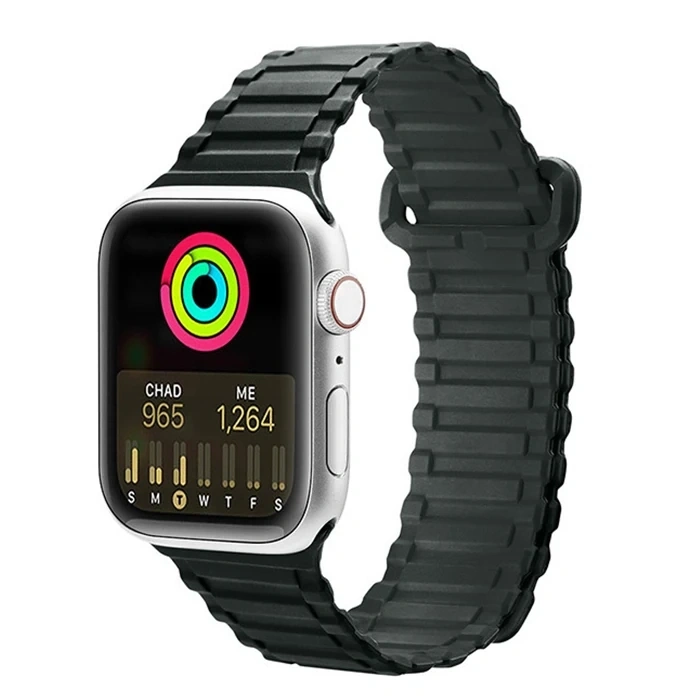 Dux Ducis Apple Watch 42/44/45MM için Manyetik Armor Silikon Kordon Kayış-(5775)