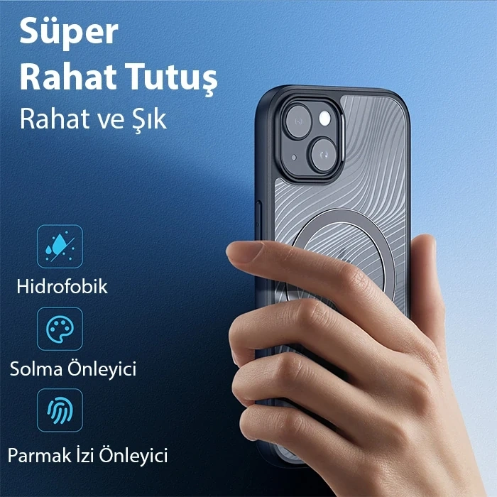 Dux Ducis iPhone 15 Plus Aimo Series MagSafe Premium Buzlu Sert PC-TPU Kılıf-(5775)