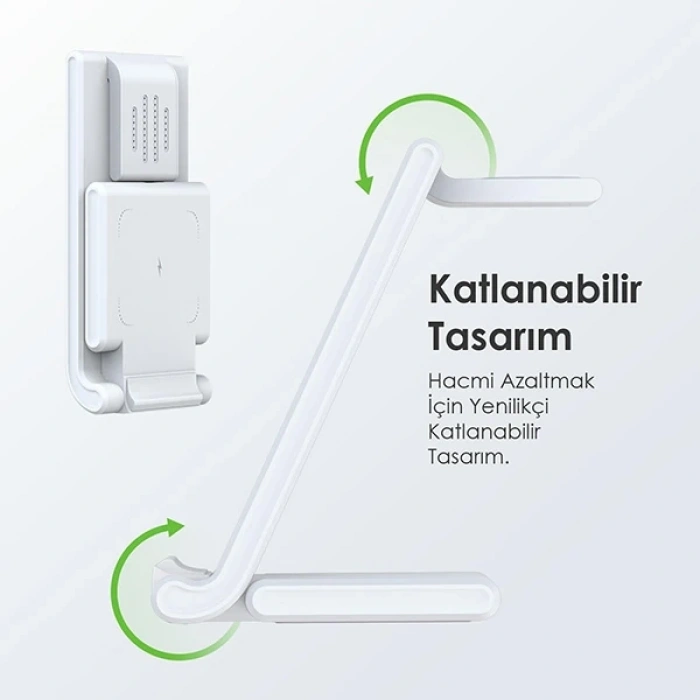 Duzzona 15W Katlanır 3 in 1 Telefon Kulaklık Saat Kablosuz Şarj Standı-(5775)
