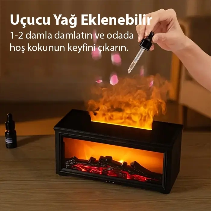 EZERE A4 Şömine Esintili Aromaterapi Difüzörü Ultrasonik Hava Nemlendici-(5775)