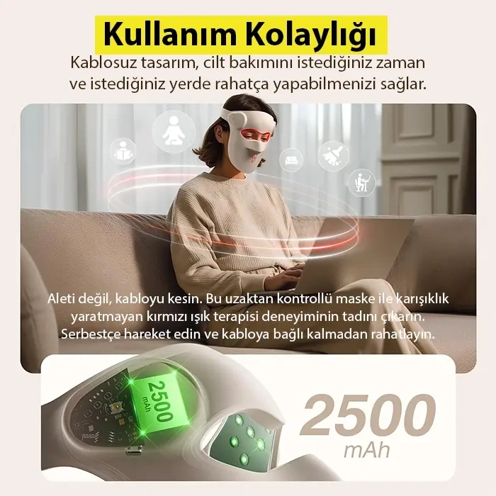 EZERE Yüz İçin Şarjlı 9 Modlu Kızılötesi & Kırmızı Işık Terapisi Maskesi – 480 Boncuklu LED Cilt Bakım Masajı Ev Tipi Işık Terapisi-(5775)