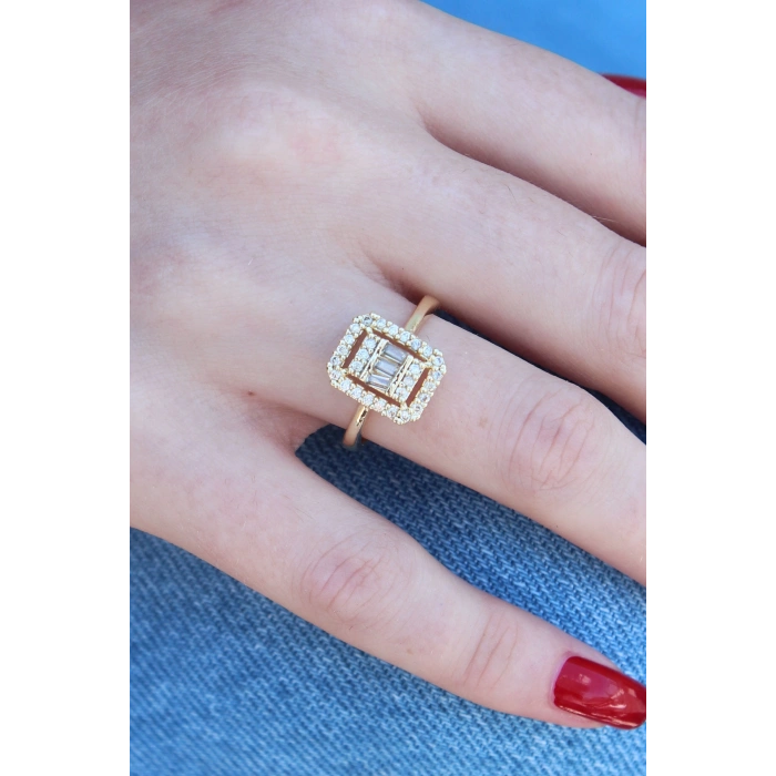 Gold Renk Baget Zirkon Taşlı Kadın Yüzük 5886