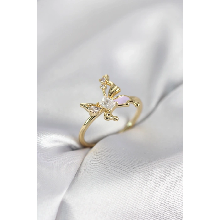 Gold Renk Kelebek Model Zirkon Taşlı Kadın Yüzük 5886
