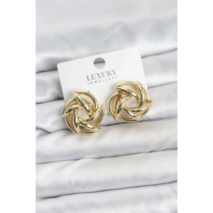 Gold Renk Pirinç Keskin Sarmal Model Kadın Küpe 5886