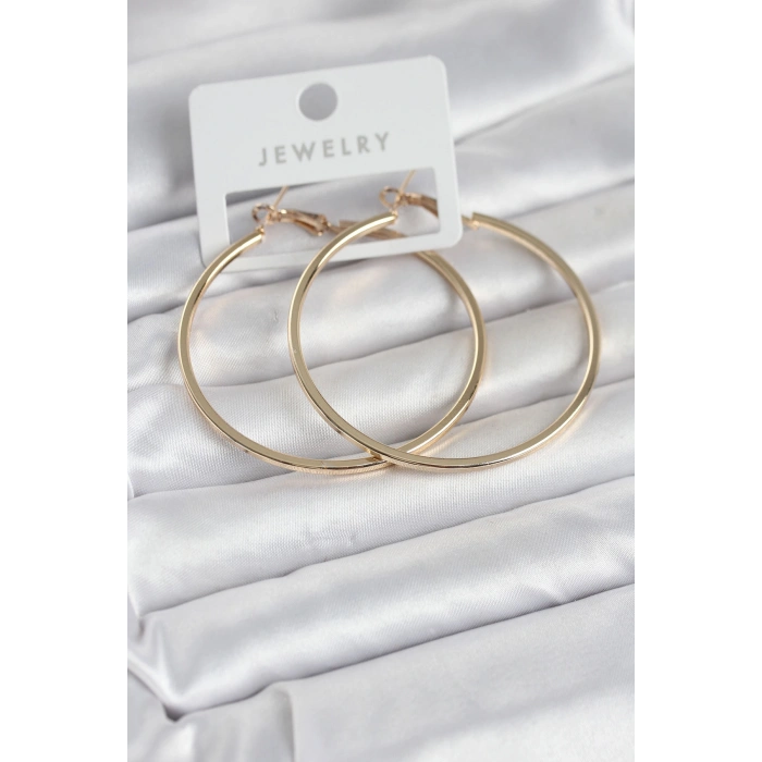 Gold Renk Pirinç Köşeli Kenar Halka 54 mm Kadın Küpe 5886