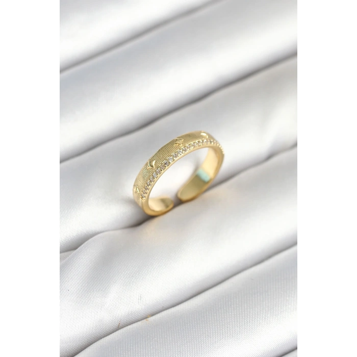 Gold Renk Şerit Zirkon Taşlı Kadın Yüzük 5886