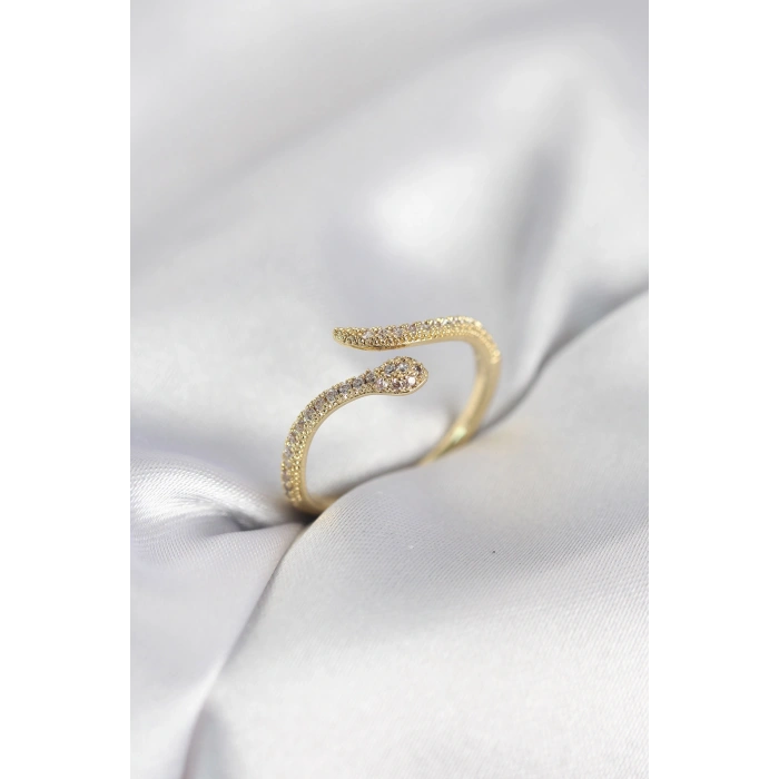 Gold Renk Yılan Model Zirkon Taşlı Kadın Yüzük 5886