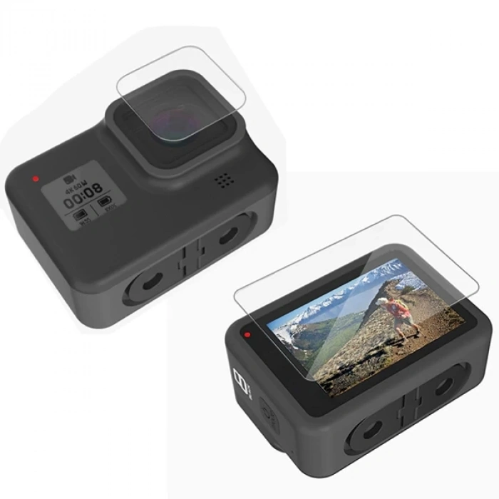 GOR Gopro Hero 8 2in1 Darbe Emici Ekran Koruyucu 2 SET-(5775)