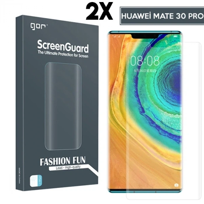 Gor Huawei Mate 30 Pro 3d Kavisli Full Kaplama Darbe Emici Ekran Koruyucu 2 Adet Set-(5775)