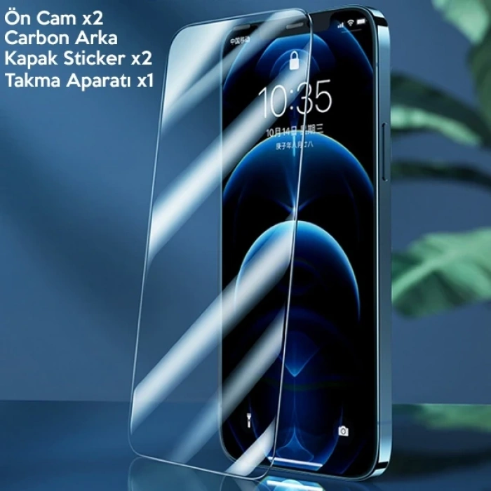 GOR İPhone 12/12 Pro 6.1 Best Full Tempered Cam Ekran Koruyucu 2Adet+Takma Aparatı-(5775)
