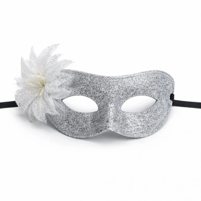 Gümüş Simli Tüylü Balo Maskesi