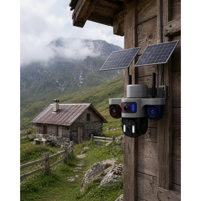 Güneş Enerjili Çiftlik Kamerası 3 Lensli 9MP Solar Kamera 2 Yıl Garantili