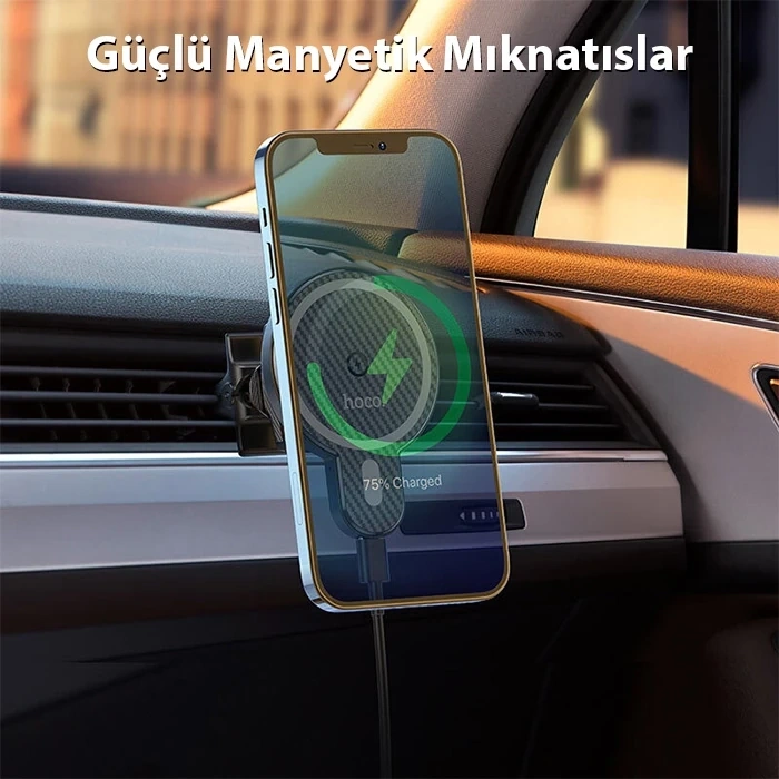 HOCO CA85 Araç Havalandırma Bölmesi 15W Kablosuz Hızlı Şarj Telefon Tutucu-(5775)