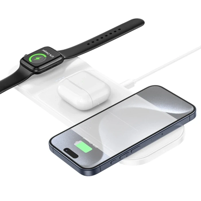 HOCO CQ5 3in1 Wireless Kablosuz Hızlı Şarj Standı (Telefon-Kulaklık-Apple watch)-(5775)