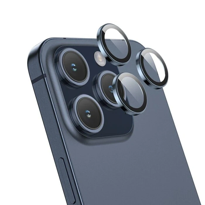 HOCO Crystal Clear iPhone 15 Pro-15 Pro Max HD 3D Metal Çerçeveli Kamera Koruyucu Lens-(5775)