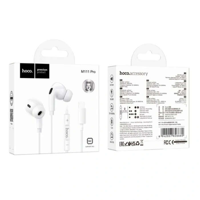 HOCO M111 Pro Primero Lightning Kulakiçi Mikrofonlu Kablolu Kulaklık-(5775)