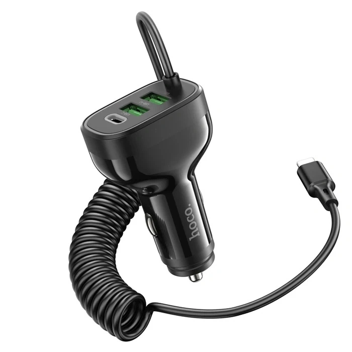 HOCO NZ11A 30W 2 USB+ Type-C Girişli iPhone Kablolu Araç Çakmaklık Şarj Aleti-(5775)