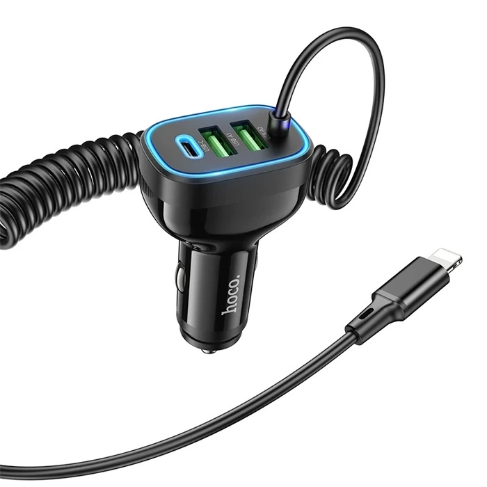 HOCO NZ11A 30W 2 USB+ Type-C Girişli iPhone Kablolu Araç Çakmaklık Şarj Aleti-(5775)