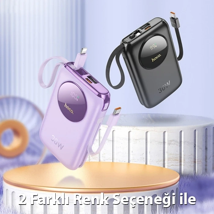 HOCO Q19 Lucky 10000mAh 30W Dijital Göstergeli Kablolu Powerbank-(5775)