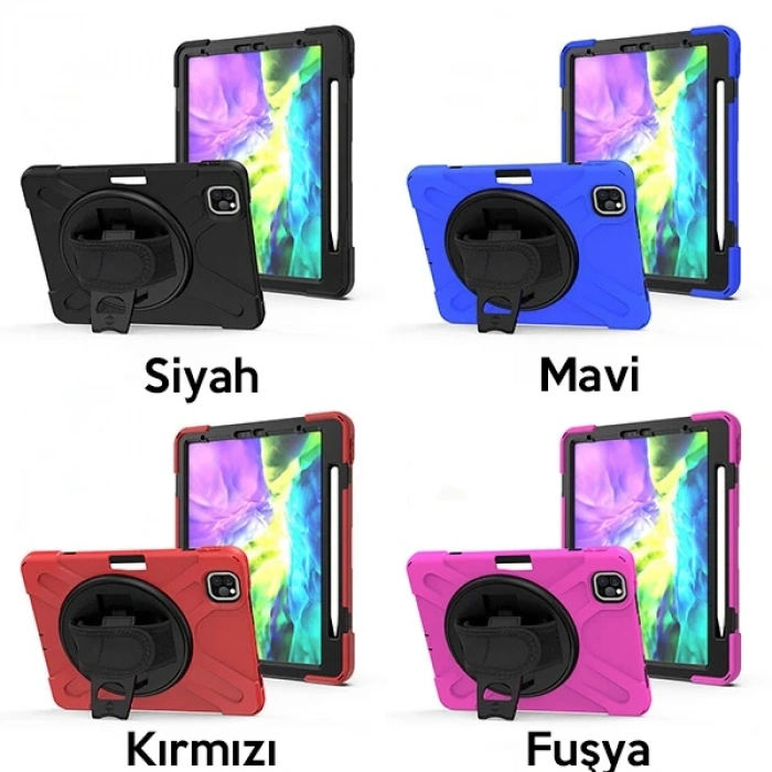 iPad Air 4. Nesil 10.9 Kılıf Shockproof 3 Katmanlı Standlı Zırh Kılıf Kalem Yerli-(5775)