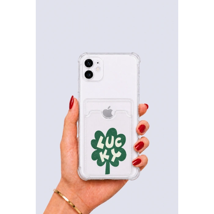 iPhone 11 Kartlıklı Lucky Yonca Desenli Kılıf