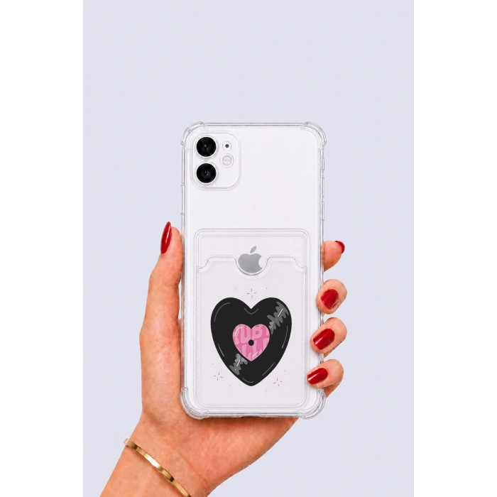 iPhone 12 Kartlıklı Vinly Desenli Kılıf