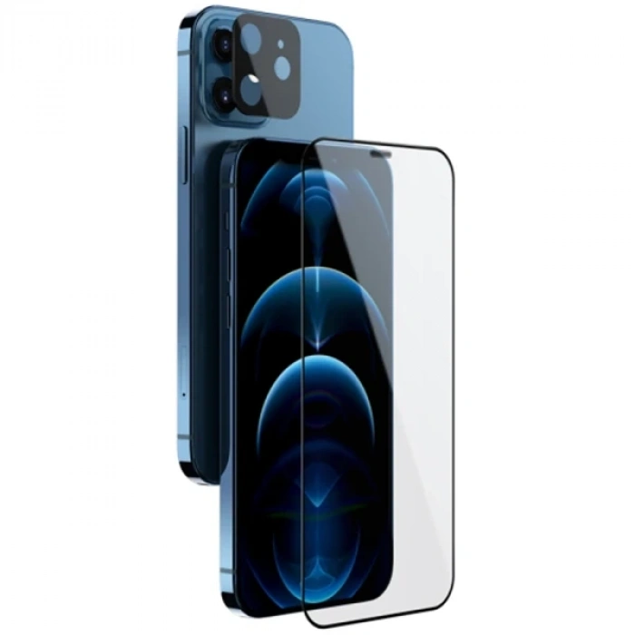 İPhone 12 Mini  2İN1 Full Glue Tempered Cam Ekran Koruyucu +Kamera Lens Set-(5775)