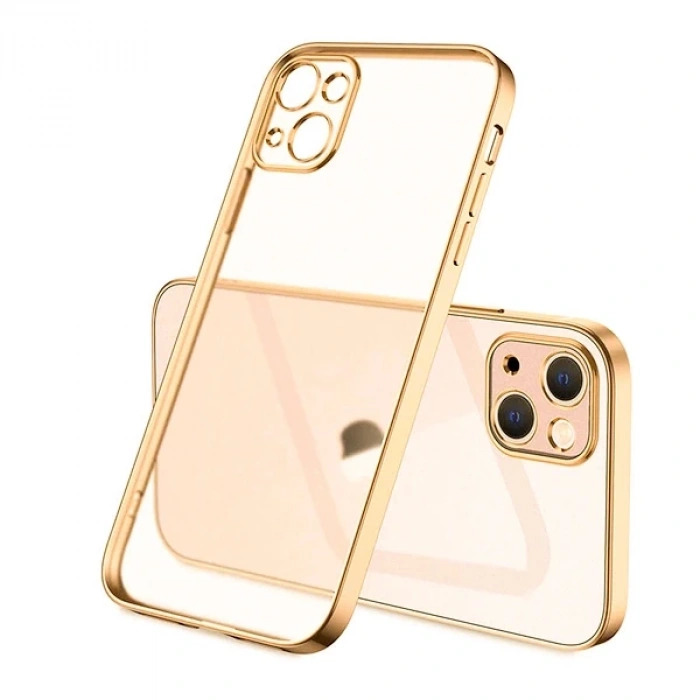 iPhone 13 Mini Renkli Kenar Şeffaf Kılıf Kamera Korumalı Silikon Kılıf-(5775)