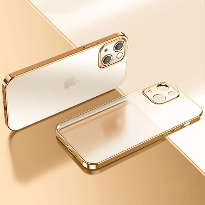 iPhone 13 Mini Renkli Kenar Şeffaf Kılıf Kamera Korumalı Silikon Kılıf-(5775)