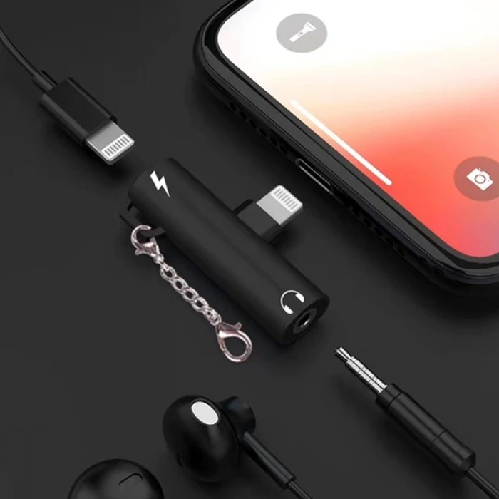 İPhone 3.5mm Kulaklık Ve Şarj Dönüştürücü Başlık Adaptör-(5775)