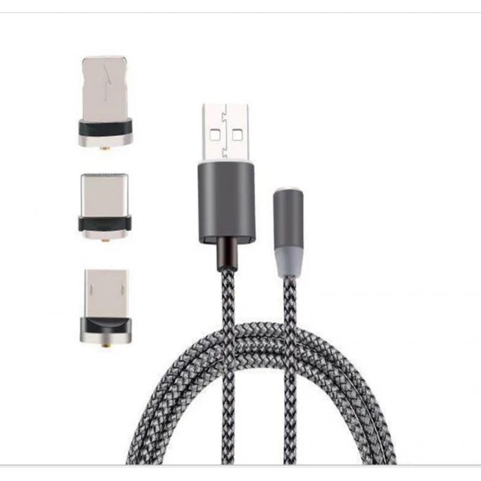 İphone Type-C Android 3  Yuvarlak Başlık Manyetik Şarj Usb Kablosu-(5775)