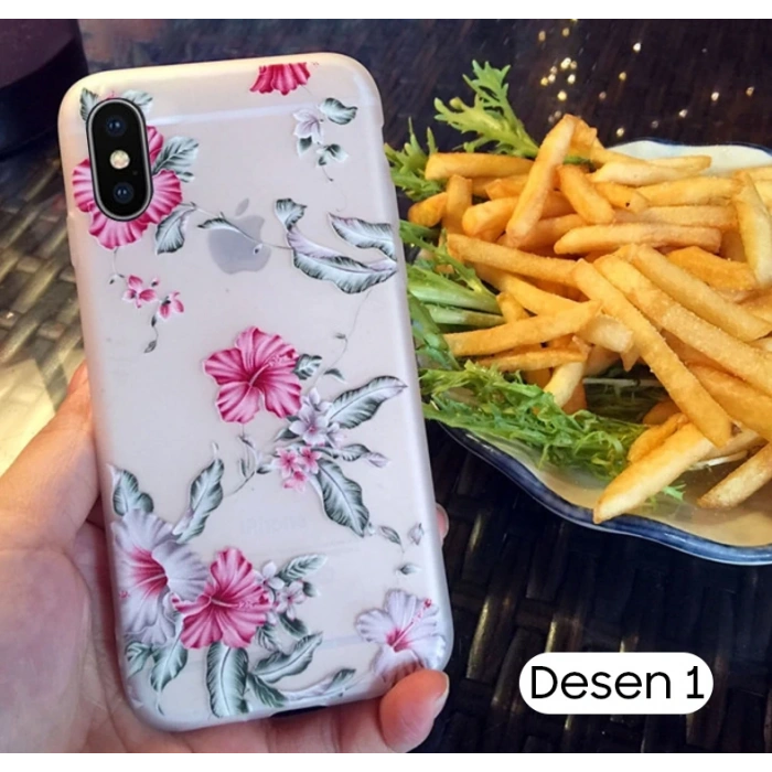 İphone X Xs 3d Gül Desenli Premium Silikon Kılıf-(5775)