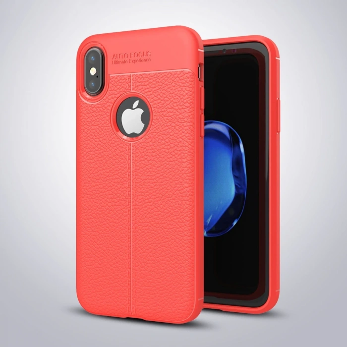 İphone X Xs Litchi Tam Koruma Soft Silikon Kılıf-(5775)