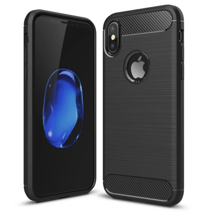 İphone XXS Dark Ultra Koruma Karbon Fiber Silikon Kılıf-(5775)