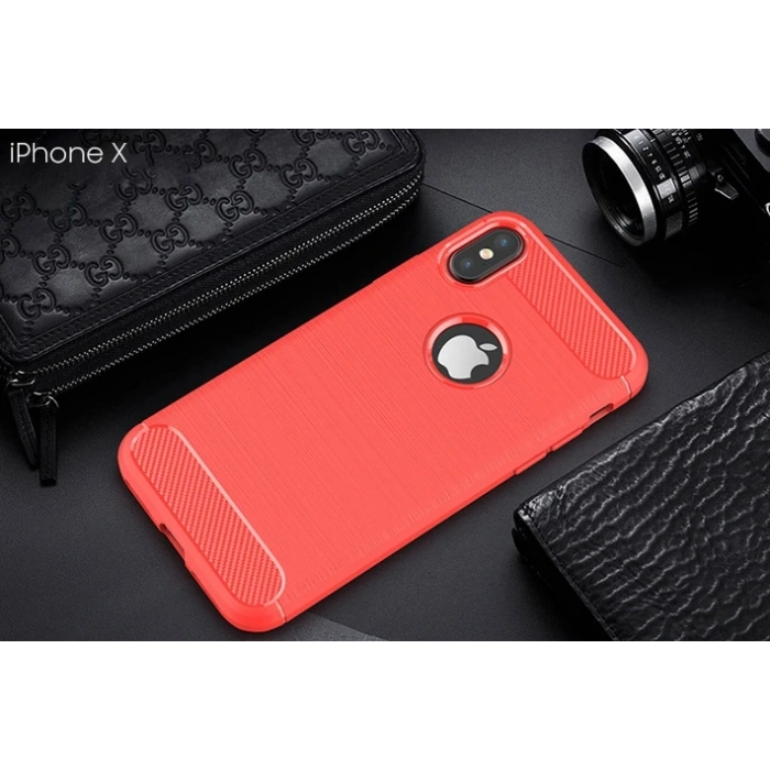 İphone XXS Dark Ultra Koruma Karbon Fiber Silikon Kılıf-(5775)