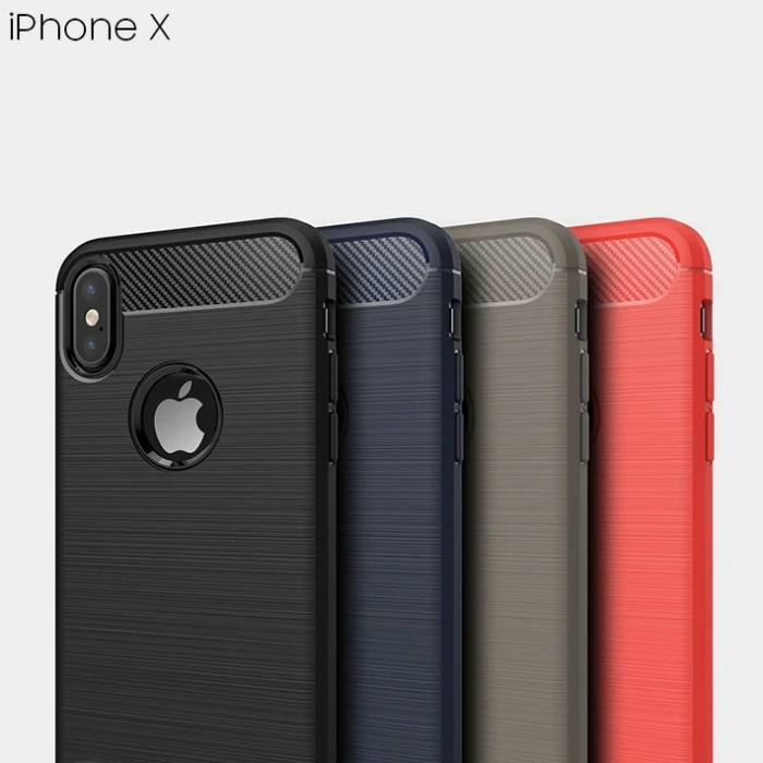İphone XXS Dark Ultra Koruma Karbon Fiber Silikon Kılıf-(5775)