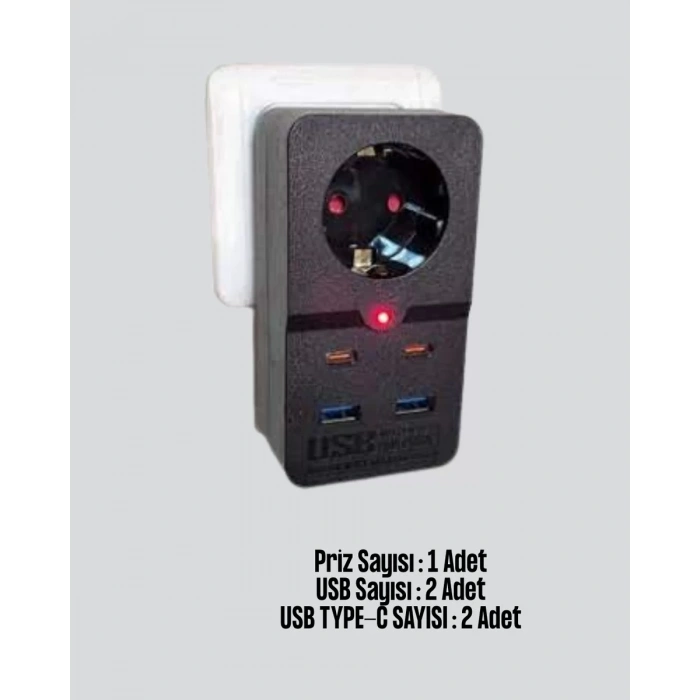 Isıya Dayanıklı PC Gövdeli Akım Korumalı Priz 4 USB Yeni Nesil