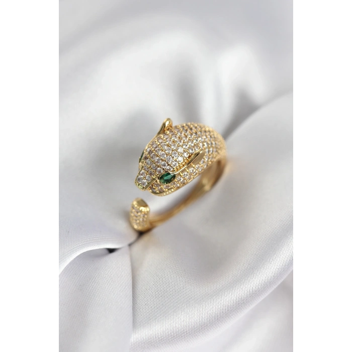 Jaguar Model Gold Renk Zirkon Taşlı Kadın Yüzük 5886