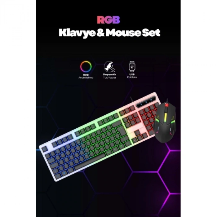 Kablolu Işıklı Gaming Standart Türkçe Q Klavye Ve Mouse Seti