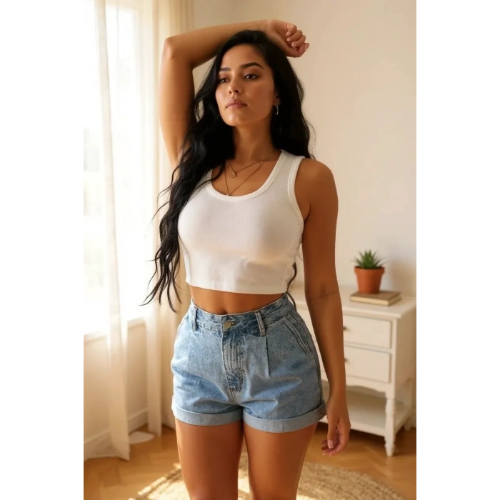 Kadın Beyaz Kare Yaka Crop Top Bluz – Şık, Rahat ve Kolay Kombinlenebilir