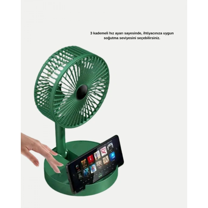 Katlanabilir Şarjlı Mini Fan 3 Kademeli Hız Ayarlı Taşınabilir