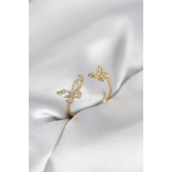 Kelebek Model Zirkon Taşlı Gold Renk Kadın Yüzük 5886