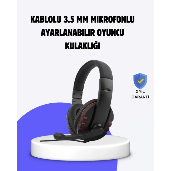 Kırmızı Kulaklık Mikrofonlu Ayarlanabilir Konforlu Tasarımlı