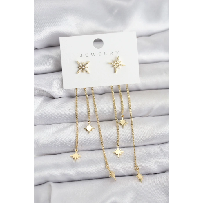 Kutup Yıldızı Model Gold Renk Pirinç Sallantılı Kadın Küpe 5886