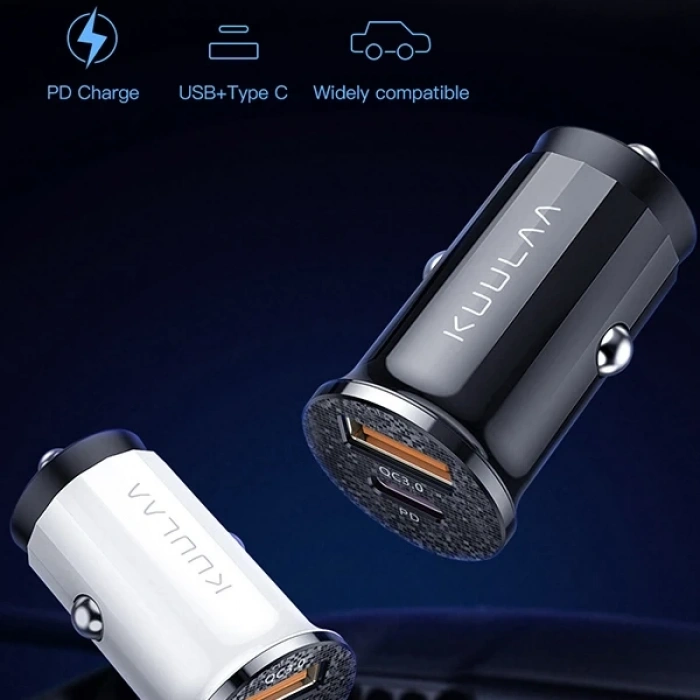 KUULAA 42W USB + Type-C Çift Çıkışlı Mini Hızlı Araç Şarj Cihazı-(5775)